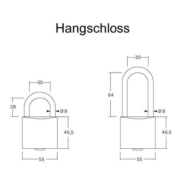 WINKHAUS keyTec AZ Vorhängeschloss Hangschloss 28mm Bügelhöhe Zeichnung